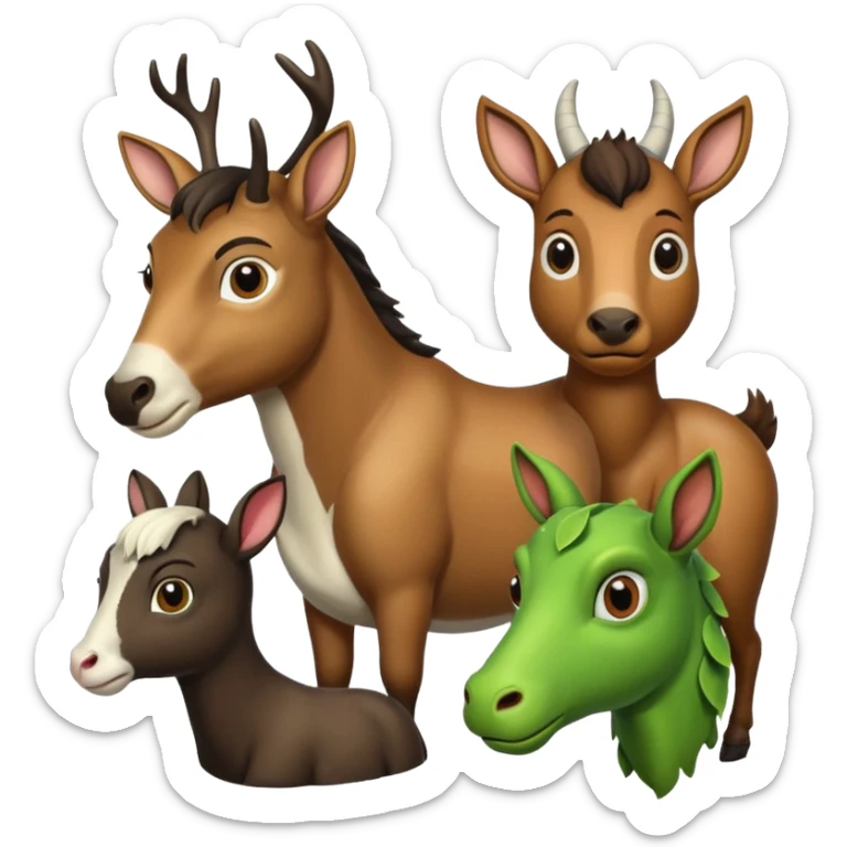 Plz make a perfect image of Deer horse bullfrog goat together  in one frame sticker