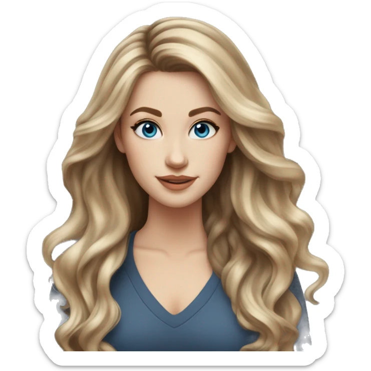 White girl blue eyes with long voluminous brown hair with blonde highlights balayage  sticker