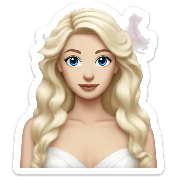 White bride with long light blonde hair and blue eyes with light pink peonies in hair white skin  sticker
