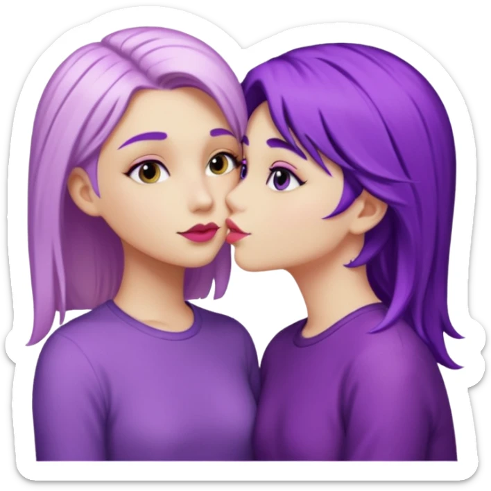 A blonde girl kissing a purple haired girl sticker