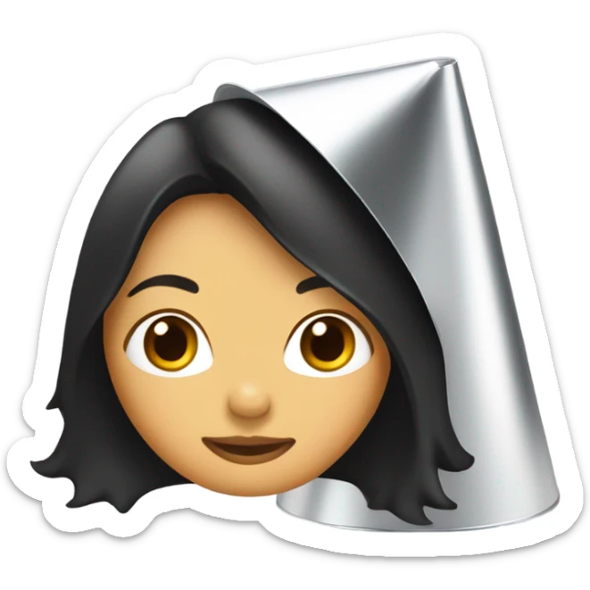 Girl with shoulder-length black hair wearing an aluminum foil cone hat sticker