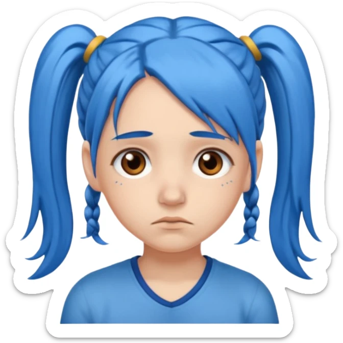 long blue hair girl in pig tails with brown eyes upset sticker