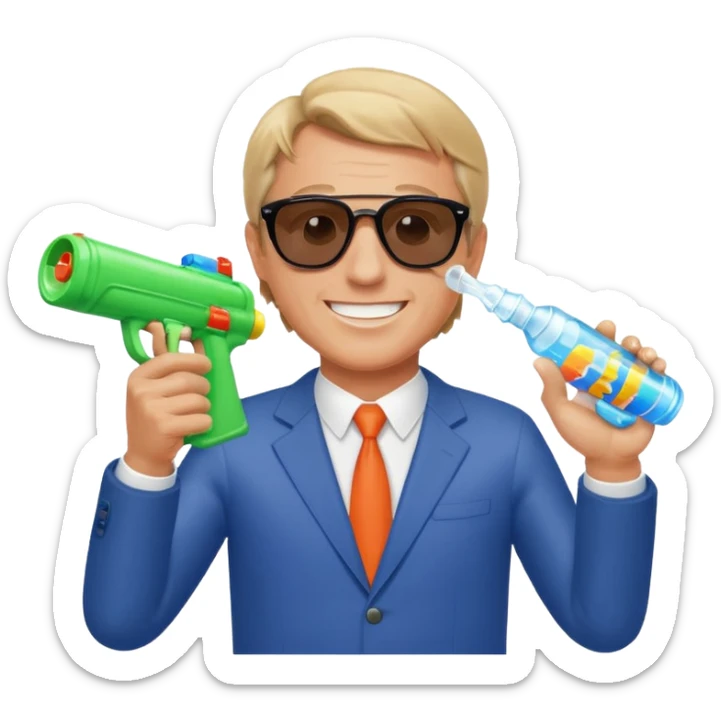 RFK Jr emoji firing a water gun at a large pill bottle with 'Big Pharma' written on it sticker