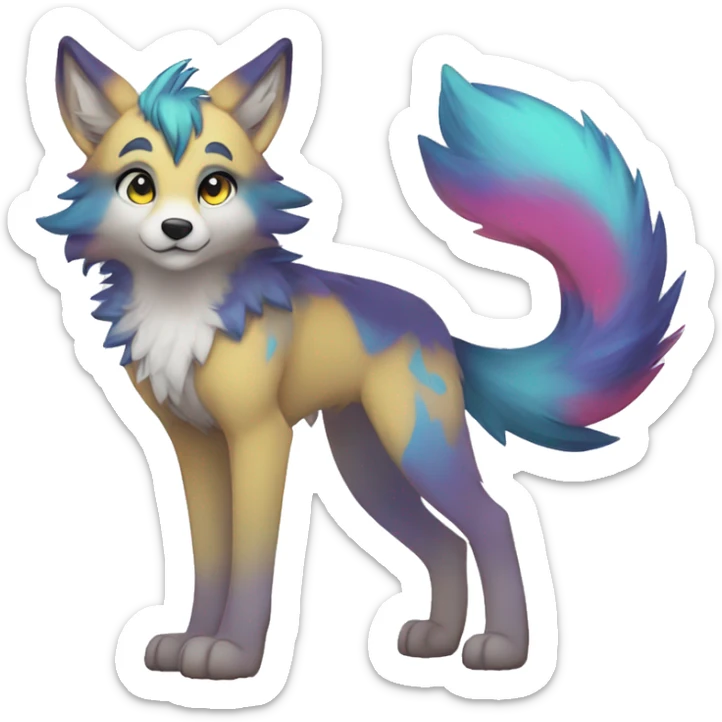Anthro Colorful Shiny Fionbri-Falvie-sparkle-wolf-sona with colorful markings full body sticker