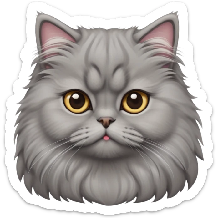 cinematic-adorable-big-eyed-fluffy-grey-persian-cat-portrait-emoji,-head-tilted-playfully-with-a-sweet-expression,-fluffy-grey-fur,-simplified-yet-irresistibly-cute-features-with-large,-expr sticker