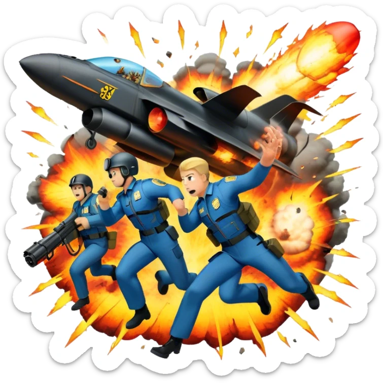 Icon for Action Movies: A photorealistic, vibrant collage in the style of a movie poster, featuring intense action scenes—explosions, high-speed chases, and dramatic close-ups of characters in combat. The design should capture the adrenaline-pumping energy of action films. Transparent background. sticker