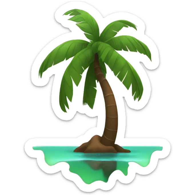 coconut tree with trunk in tones of brown and leaves in tones of green, no background, no sea, no sun, no sky sticker