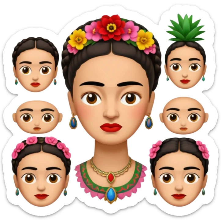 defferent emojis and emoticons of Frida Kahlo in style of her artworks  sticker