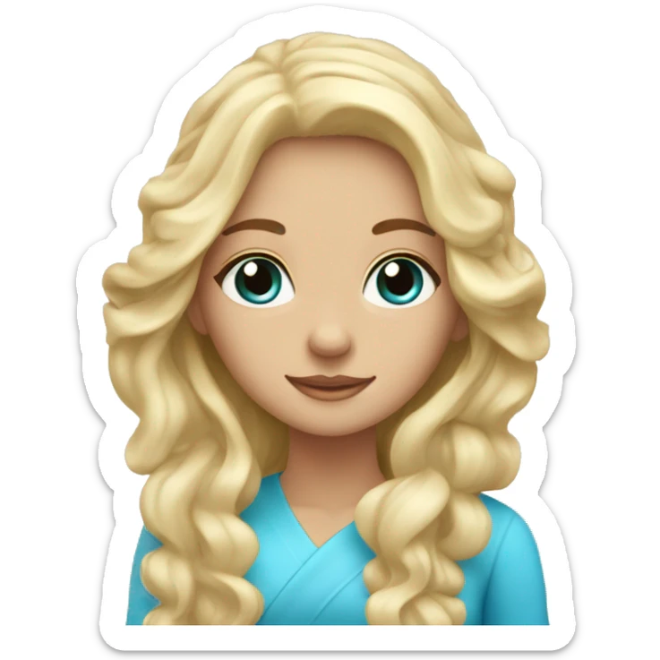blonde girl with long wavy hair and blue eyes spa with headtowel on sticker