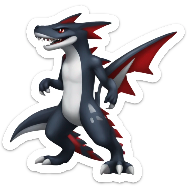 Black Cool Edgy Anthro Sharpedo-Sergal-Garchomp-Fakémon  with White and Red Edgy markings sticker
