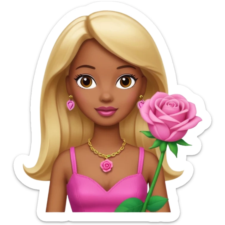 Brown skin blonde hair barbie with rose toy  sticker
