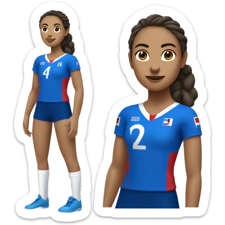 jugadora de voley con vestimenta azul francia morocha y camiseta numero 4 sticker