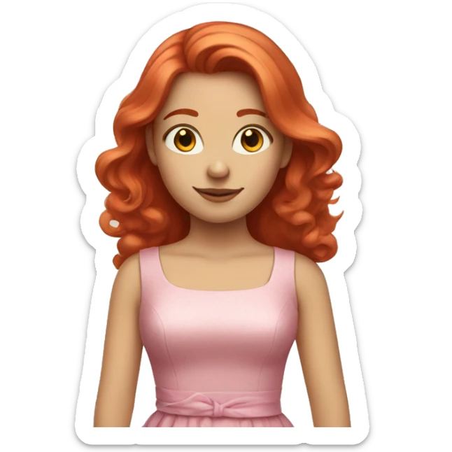 "A beautiful girl with red hair, fair skin, and wearing a pink dress." sticker
