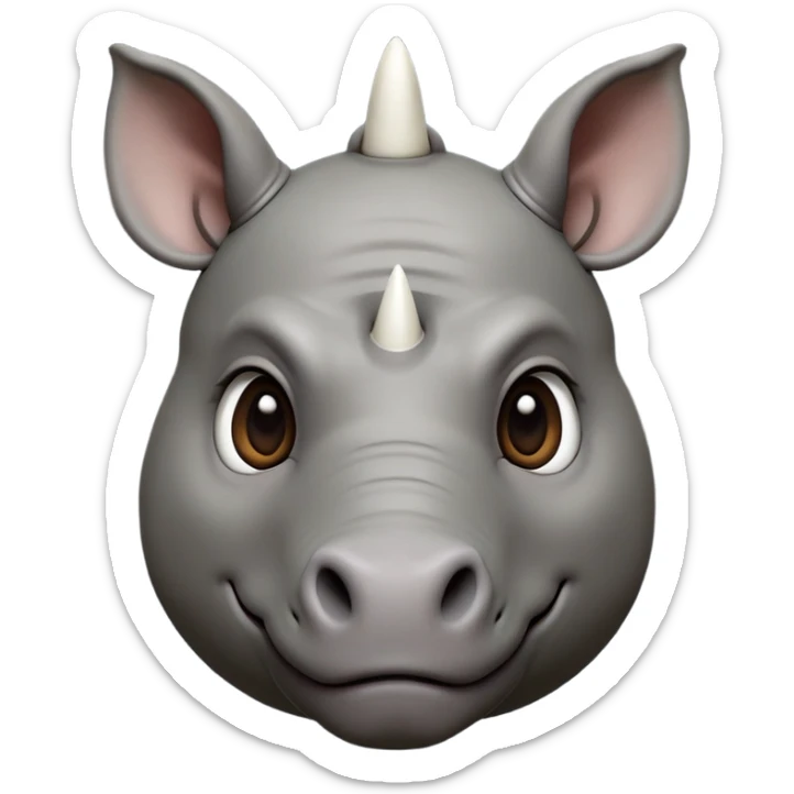 cinematic-noble-cute-rhinoceros-portrait-emoji,slate-grey-hide-poised-and-regal,-with-a-massive,-powerful-build-and-a-thick,--deep-set-soulful-piercing-eyes,-simplified-yet-sharp-and-sophisticated-features,-highly-detailed,-large-black-eyes, white horn, front facing sticker