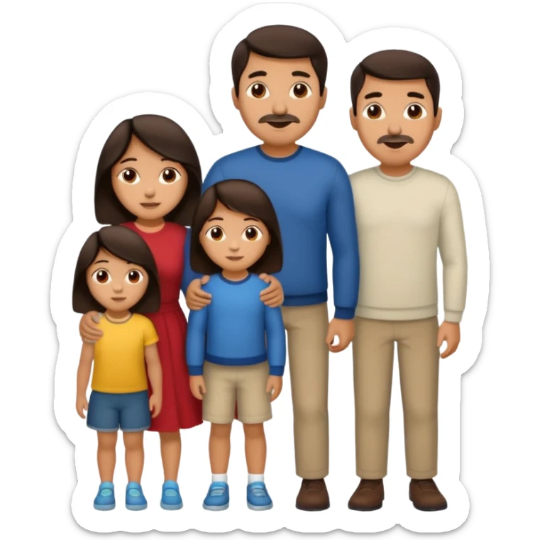Hispanic family of five: mom, dad, two young boys, one young girl, all with medium skin and dark brown hair sticker