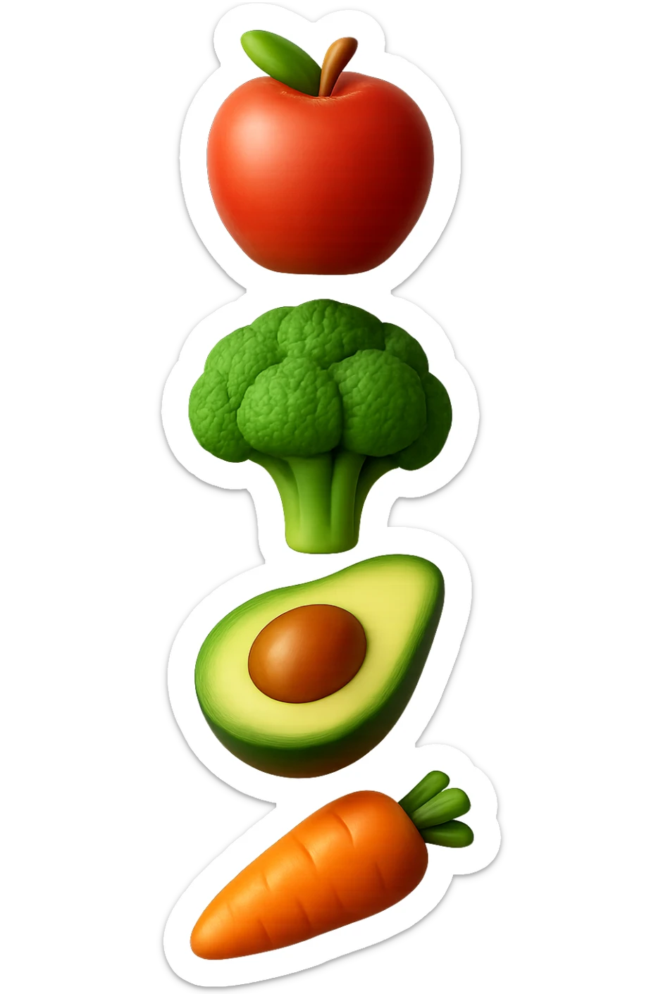 emoji stile iphone in 3d di cibo sano che fluttua in aria vericalmente, iperrealistico 4k sticker