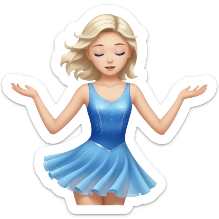 The ice skater girl in the sparkling blue dress spins gently with her eyes closed. sticker