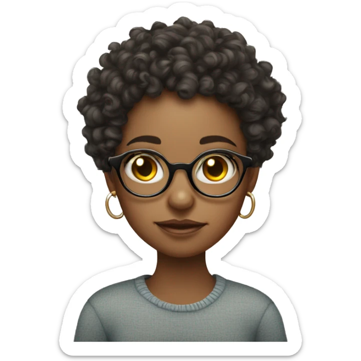 Curly hair girl with fair skin, round reading glasses and nose piercings  sticker