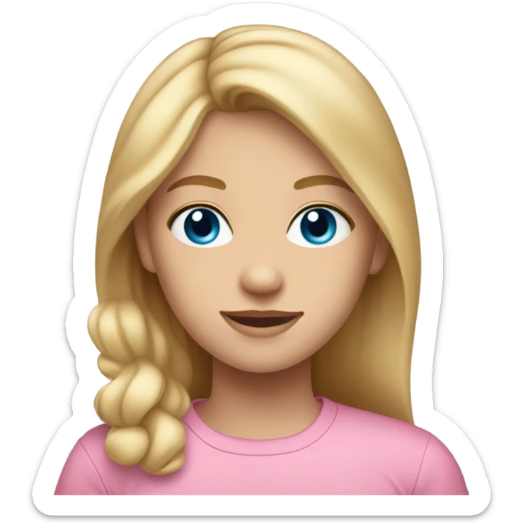 I 21 year old girl with warm blonde hair and blue eyes in a pink shirt  sticker