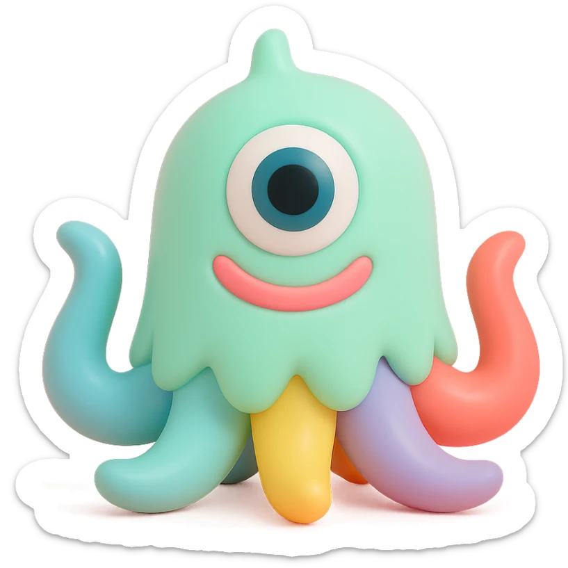 one-eyed monster with tentacles, playful and bright colors sticker