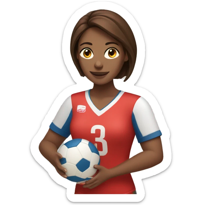 Woman with red jersey and brown hair holding a volleyball in her hands sticker