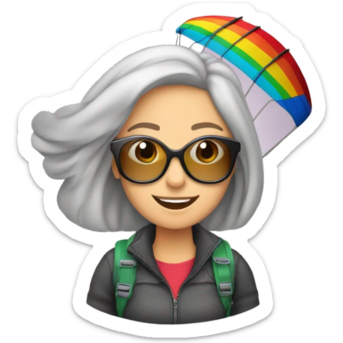 Mujer de gafas y pelo largo volando en parapente de colores  sticker