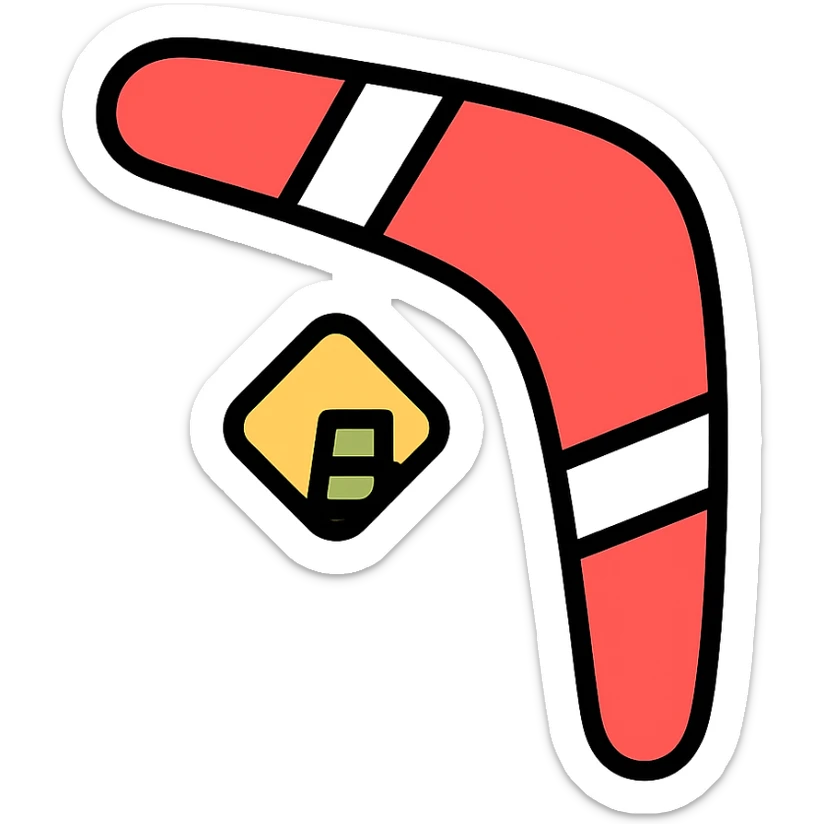 playful outlined icon of a red and white boomerang, Microsoft Power Pages logo subtly integrated, clean look sticker