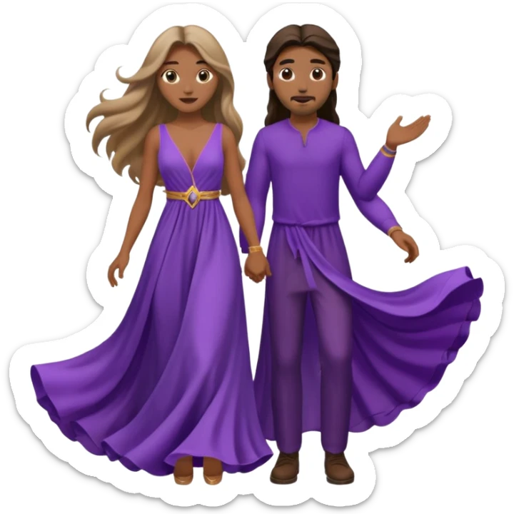 A couple in same outfit female with long hair and purple dress sticker