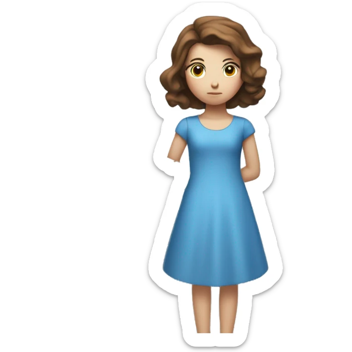 A girl with white skin and brown hair and a blue dress is memorizing the codes of a computer, the codes are in a cloud above her head. sticker