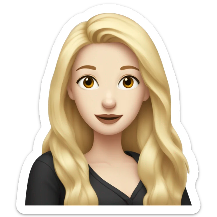 pretty woman with pale skin, very long blonde hair hugging a black dog sticker