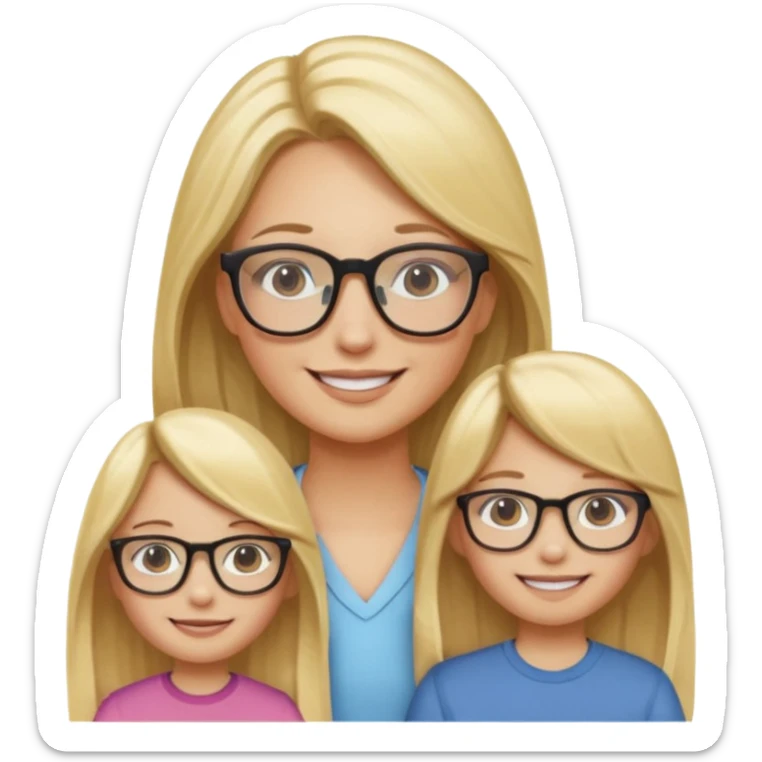 je voudrai un emoji d'une fille aux cheveux longs et blonds avec des lunettes en FAMILLE sticker