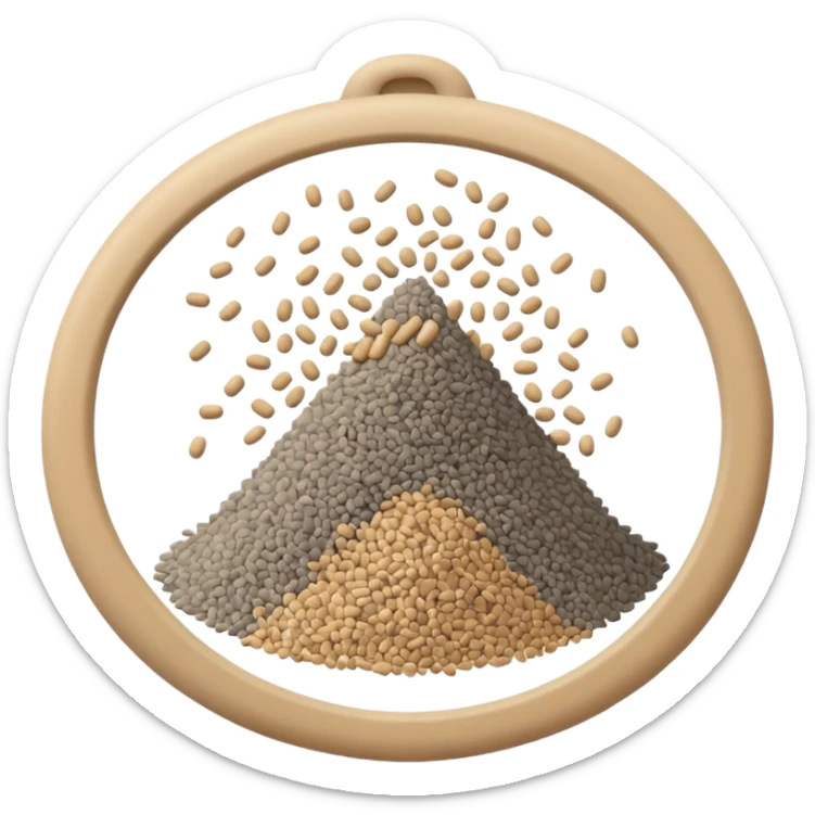 loose scatter or pile of small, rough beige-gray granules, matte and dusty, soft lighting, subtle shadows, emoji scale sticker