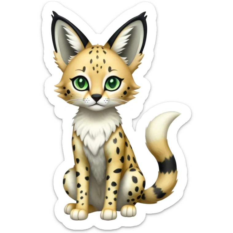 Kawaii Cute Edgy Black Green White ethereal Serval-Fionbri-Vernid full body sticker