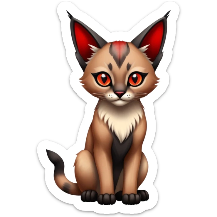 Gothic exotic Red and black and edgy and cute shiny Fantasy-Siamese-Bobcat-Caracal-Lykoi-feline-Fakémon-feline-hybrid (full body) sticker