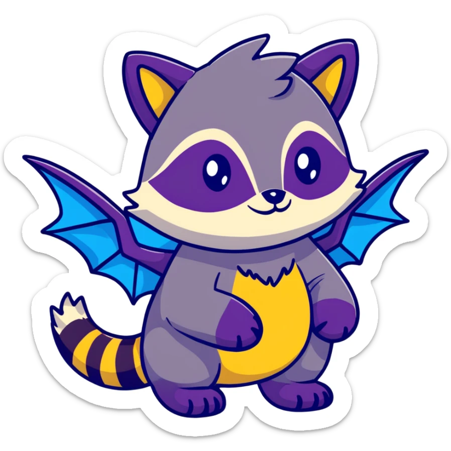Raccoon dragon hybrid with wings dark purple and blue sticker