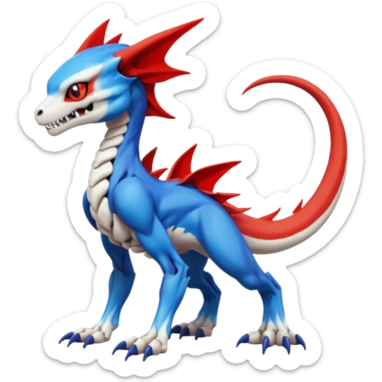 Skeletal Koraidon-Veemon-Digimon-Latias-Peppercat-Pokémon-Flamedramon-fusion-animal-hybrid-creature, Full body  sticker