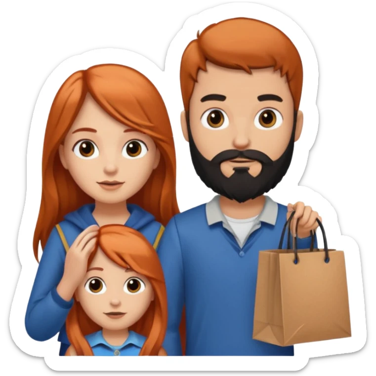 Chica con cabello cobrizo largo y chico con barba negra o os dos con bolsas de compras  sticker