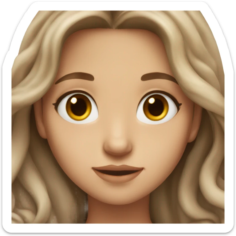 white beautiful girl with brown wavy long hair and brown eyes wearing necklace sticker