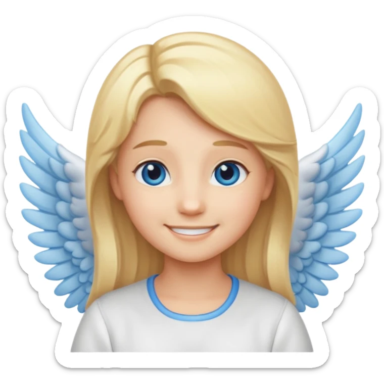 angel emoji blonde hair, blue eyes and smiling, larger wings with darker outline on them and bigger smile and more smiley eyes sticker
