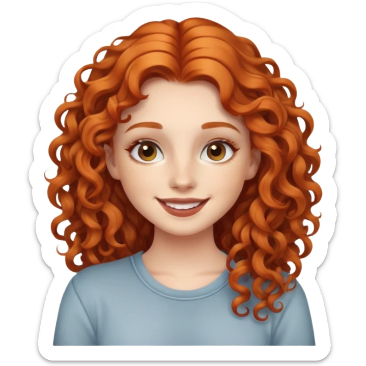 Happy girl with makeup and long curly ginger hair with a casual clothing style sticker