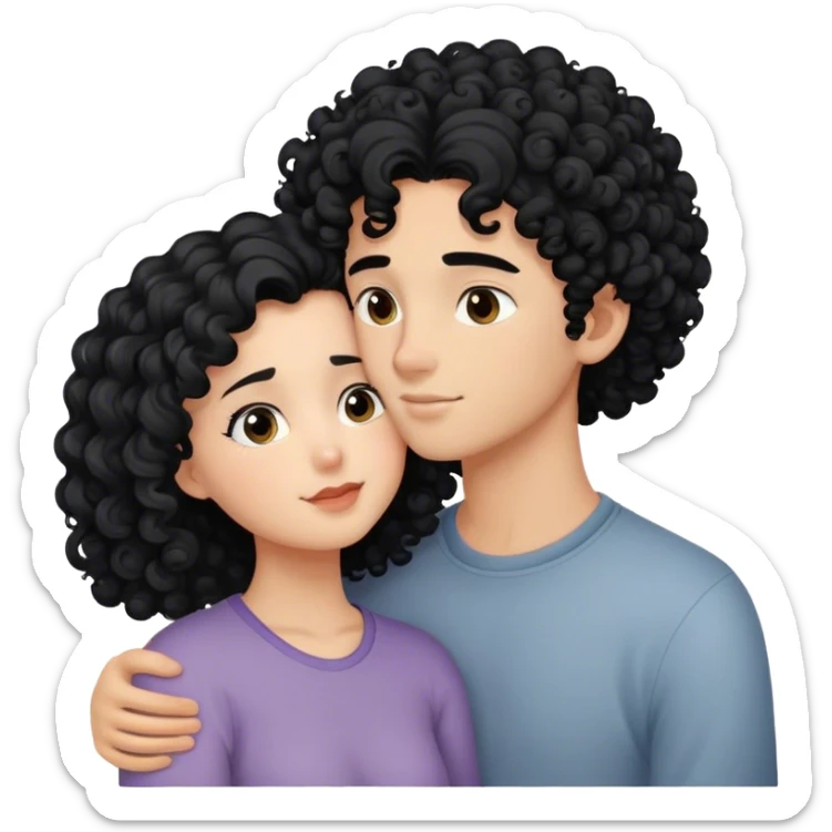 intimate moment between love, girl black hair and boy curly hair sticker