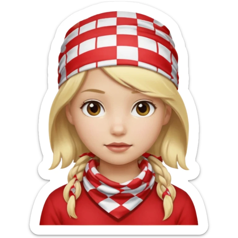 girl blonde hair, wear red and white checkered bandana sticker
