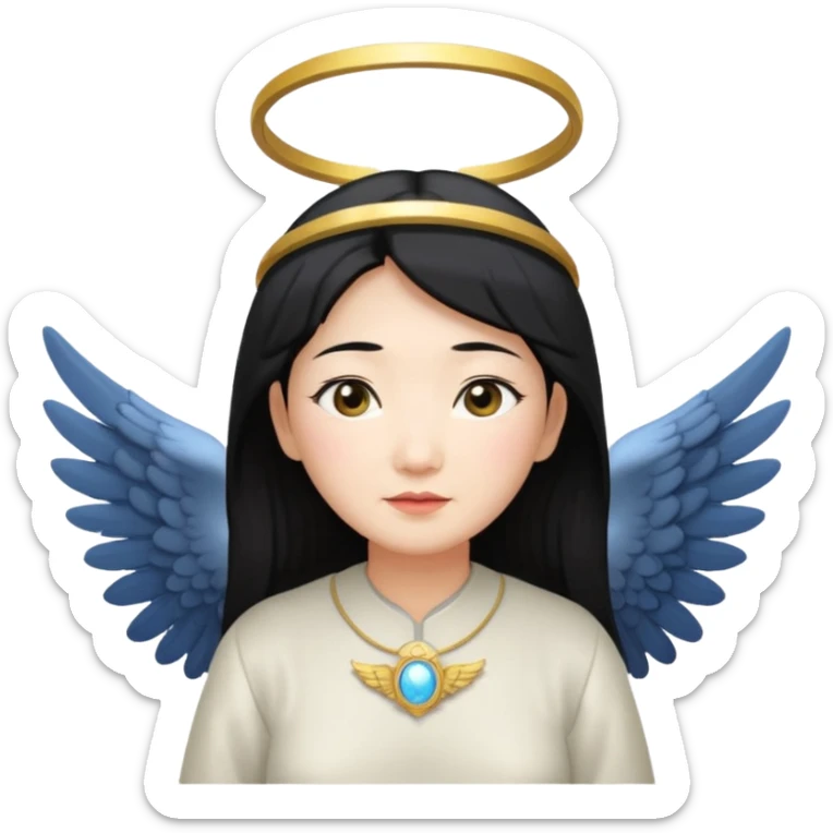 Angel Old Lady with wings black hair asian  smaller eyes w hLo sticker