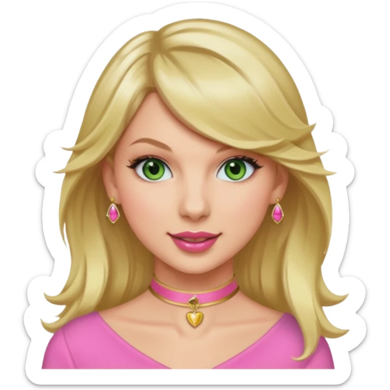 Smiling taylor swift green eyes long blonde hair pink lips pink gold choker sticker