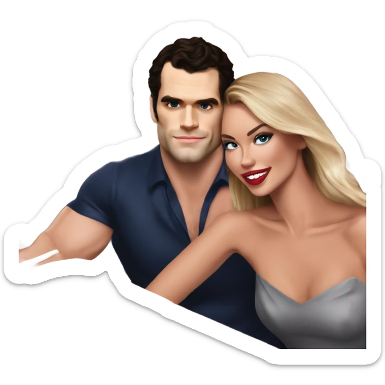 realistic photo of Henry Cavill with a beautiful  victoria secret model on a romantic sushi date sticker