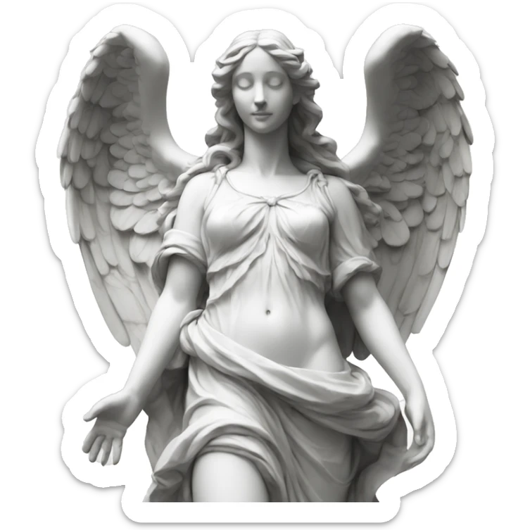 renaissance marble statue of beautiful woman, long hair angel wings sticker