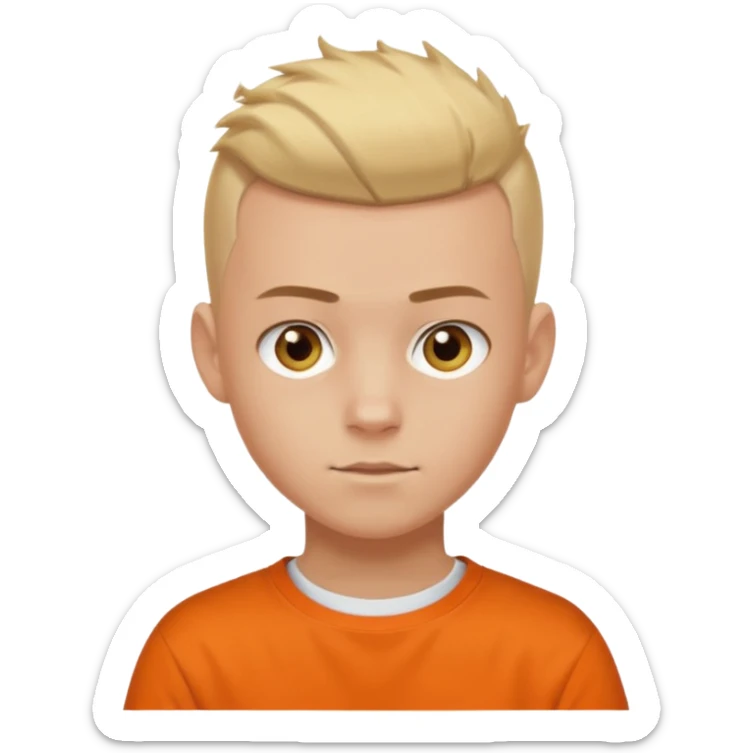 Blonde Buzzcut And Brown Mohawk. Amber Eye. Orange Tshirt. White Sleeve. Teenage Boy sticker