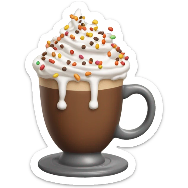 A steaming mug of hot cocoa topped with whipped cream and fall sprinkles. sticker