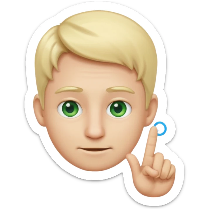 a emoji with two fingers in his nose, make him have a natural white skincolour and blonde hair, blue/green eyes sticker