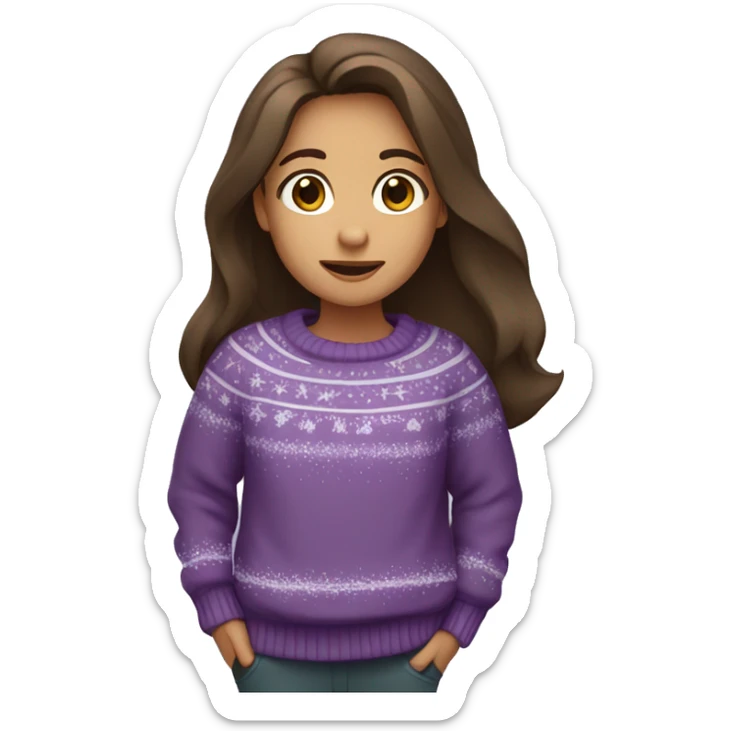 winter, christmas, hispanic, long brown hair, girl, brown eyes, child, full body, purple sweater sticker